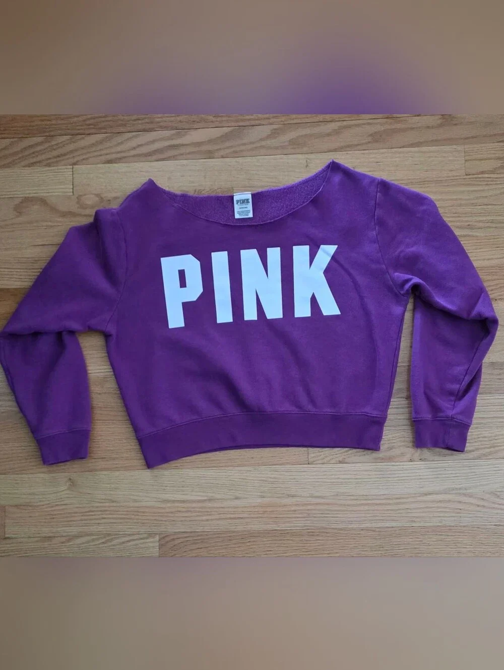 PINK Victoria's Secret Women's L Purple PINK Logo Cropped Sweatshirt